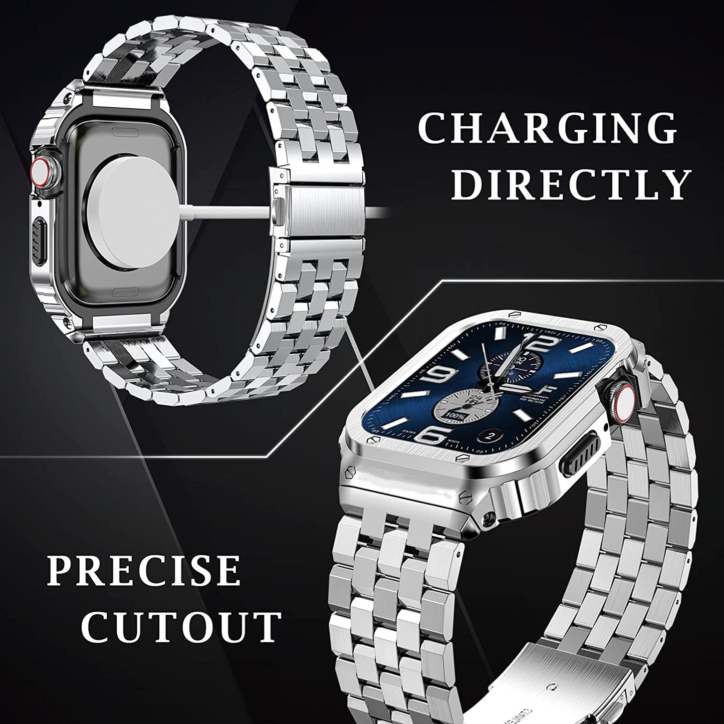 SUPLINK Stainless Steel Case with Band Compatible Apple Watch Bands 40Mm/41Mm/44Mm/45Mm/49Mm,Metal Rugged Protector Cover Bumper Strap for Iwatch Ultra Series 8/7/6/5/4/SE for Men  SUPLINK   