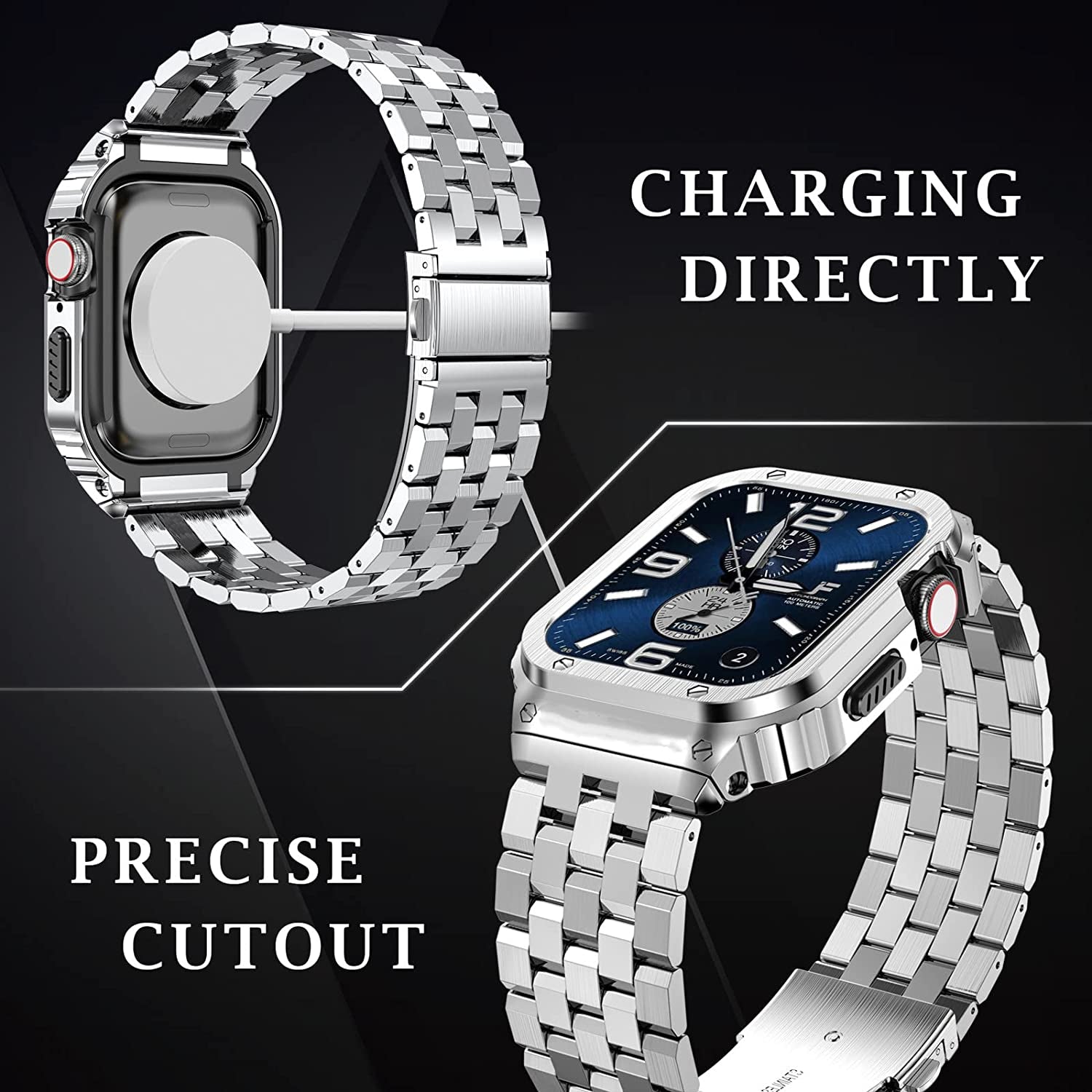 SUPLINK Stainless Steel Case with Band Compatible Apple Watch Bands 40Mm/41Mm/44Mm/45Mm/49Mm,Metal Rugged Protector Cover Bumper Strap for Iwatch Ultra Series 8/7/6/5/4/SE for Men  SUPLINK   