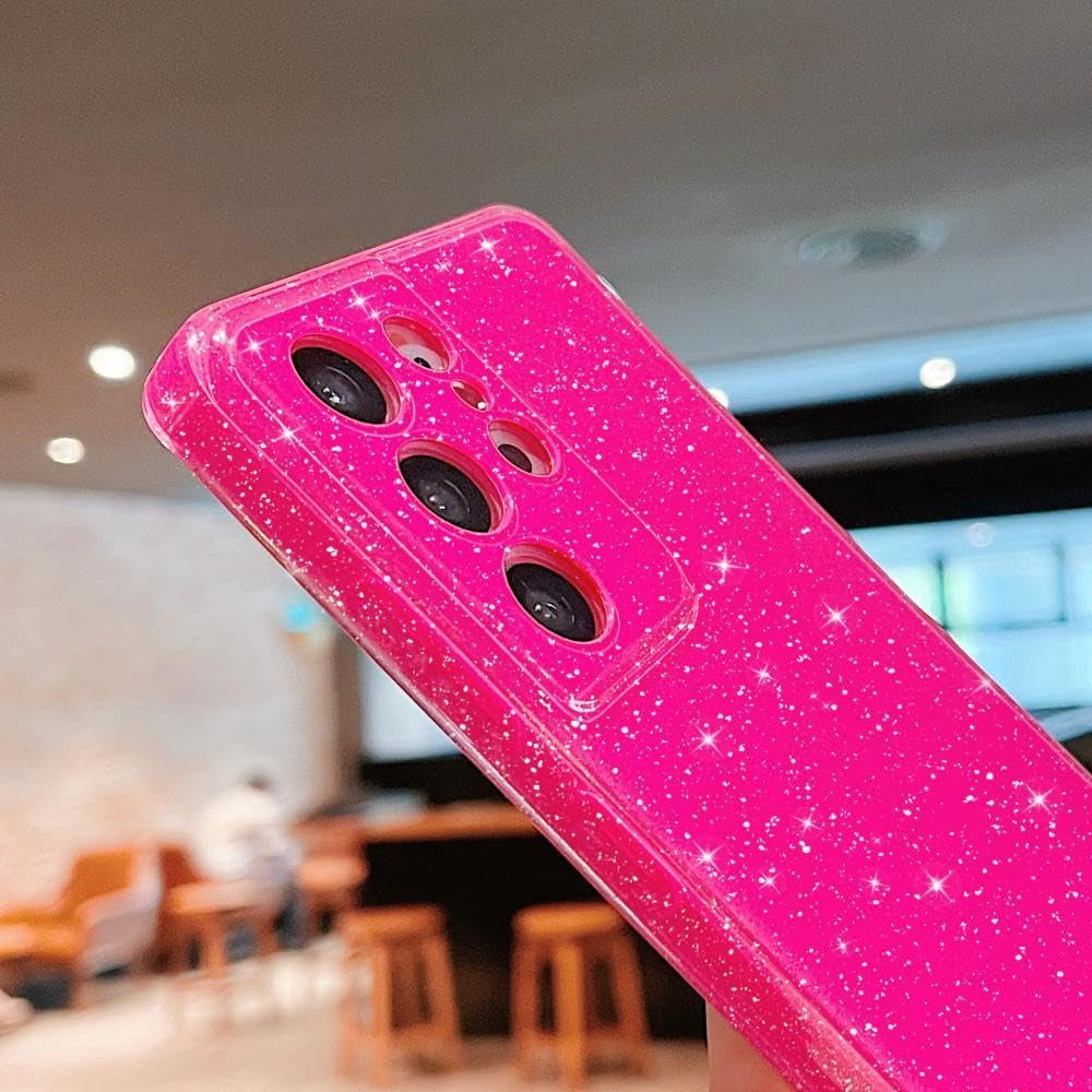 MINSCOSE Compatible with for Samsung Galaxy S21 Ultra Case,Cute Neon Bright Color,Glitter Bling Thin Slim Shockproof Silicone Sparkly Case, Soft TPU Phone Case for Women Girl-Hot Pink  MINSCOSE   
