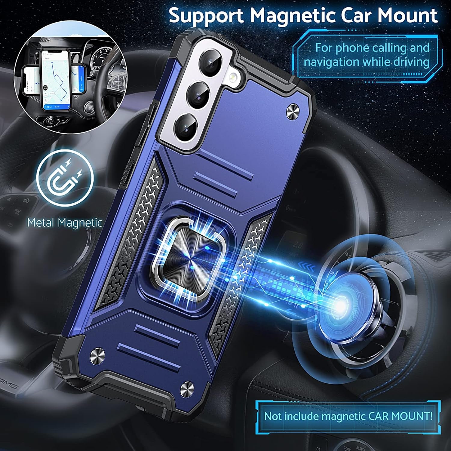 Anqrp Galaxy S22 plus Case, Military Grade Protective Phone Case Cover with Rotatable Metal Ring Kickstand [Support Magnet Mount] Compatible with Samsung Galaxy S22 Plus, Blue  Anqrp   