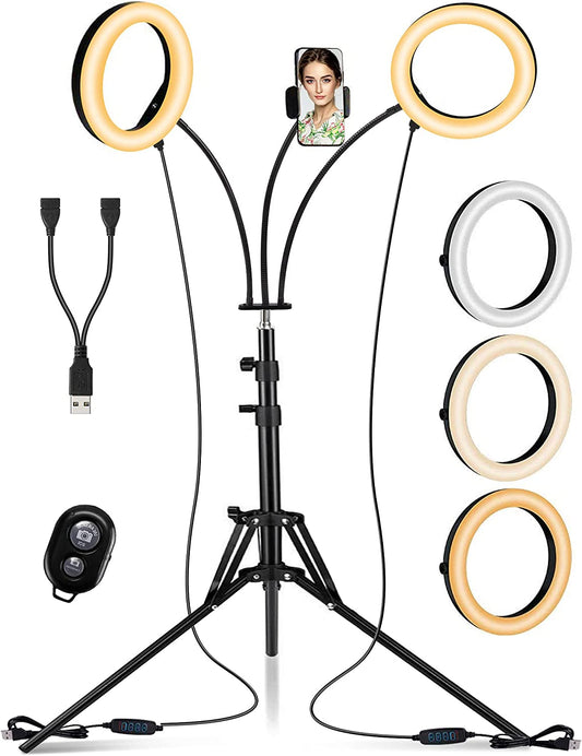 Dual Selfie Ring Light with Tripod Stand and Phone Holder, 73'' Ringlight with Tripod for Iphone/Android, Phone Ring Light for Video Recording, Live Streaming, Photography, Youtube  Yarrashop   