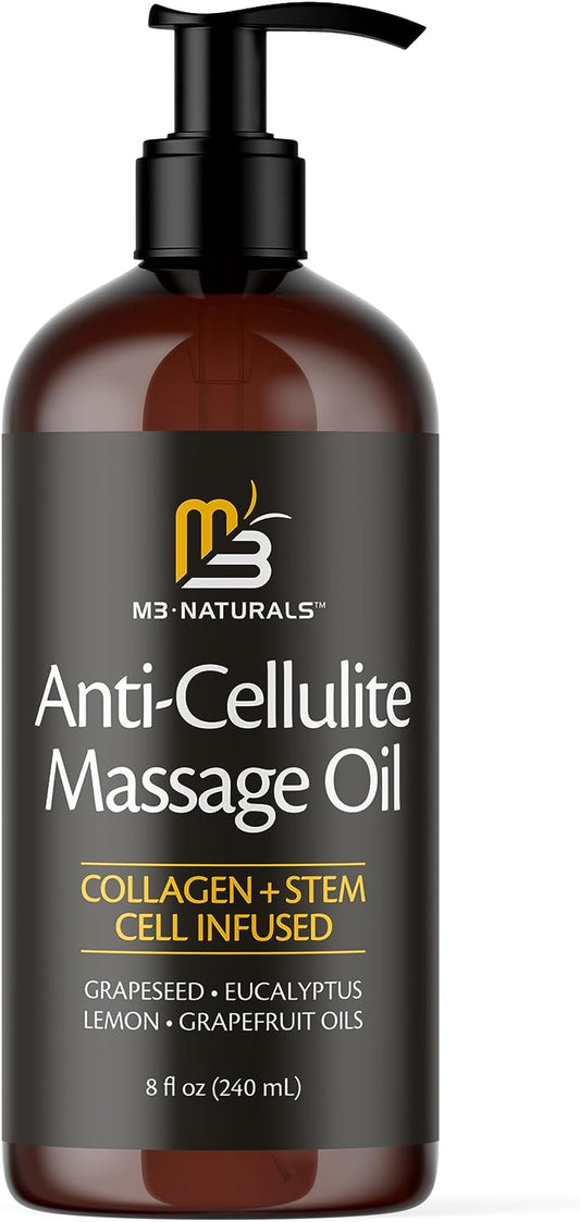 Anti Cellulite Massage Oil Infused with Collagen and Stem Cell Skin Tightening Body Oil Moisturizing Cream Bust Bum Scar Cleansing Essential Oil Instant Absorption by M3 Naturals  M3 Naturals   