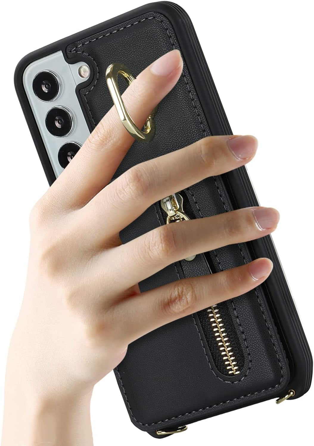 Jaorty Samsung Galaxy S22 5G Phone Case for Women with Card Holder,Samsung S22 Case Wallet Crossbody Lanyard with Strap,Credit Card Slots Kickstand Case with Ring Holder,6.1 Inch,Black  Jaorty   