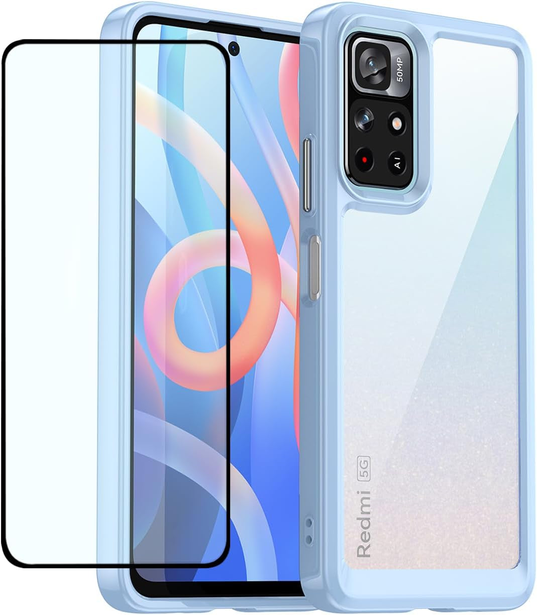 DFTCVBN Phone Case for Poco M4 Pro 5G/Redmi Note 11T 5G/Redmi Note 11S 5G Case with Screen Protector, Soft Bumper with Clear Crystal PC Hard Back Shockproof Cover Cases for Xiaomi Poco M4 Pro 5G Blue  DFTCVBN   