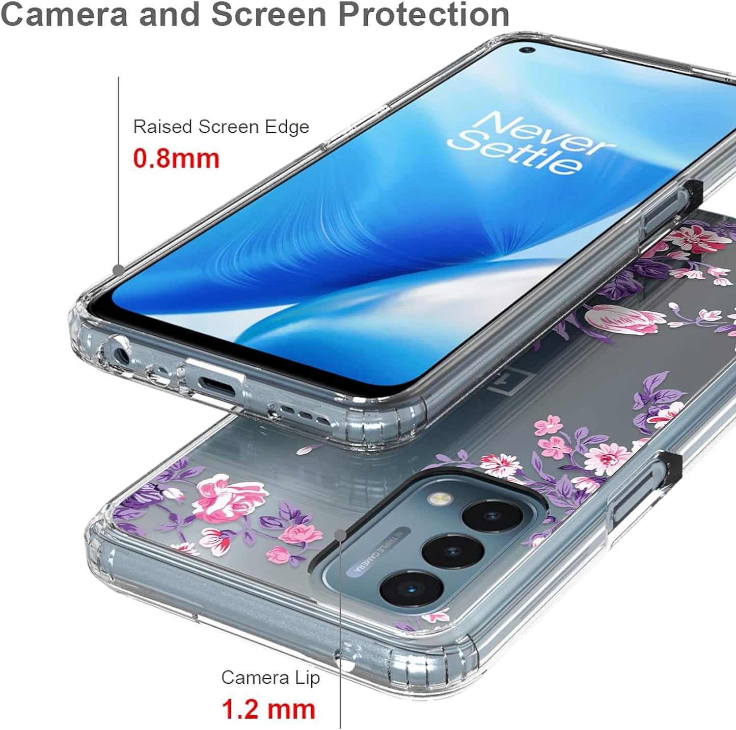 Kowauri Case for Oneplus Nord N200 5G,Flower Pattern Hard PC Back Clear Slim TPU Bumper Shockproof Protective Cover Case for Oneplus Nord N200 5G (Purple)  Kowauri   