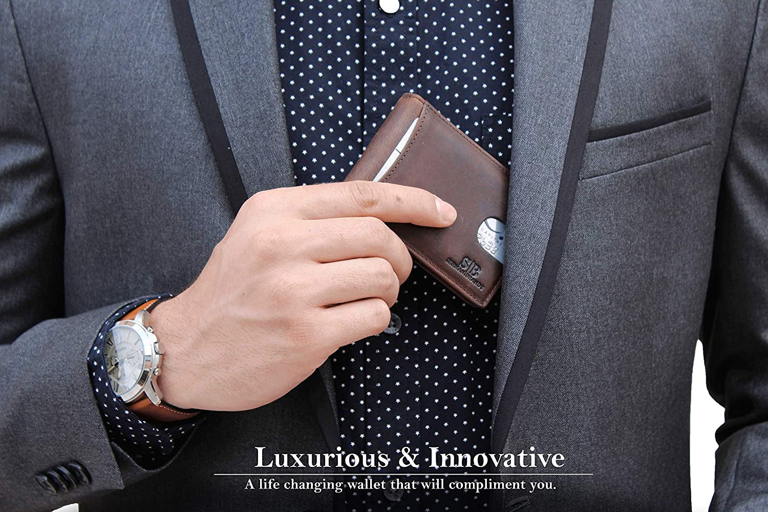 SERMAN BRANDS RFID Blocking Slim Bifold Genuine Leather Minimalist Front Pocket Wallets for Men with Money Clip Thin Mens  SERMAN BRANDS   