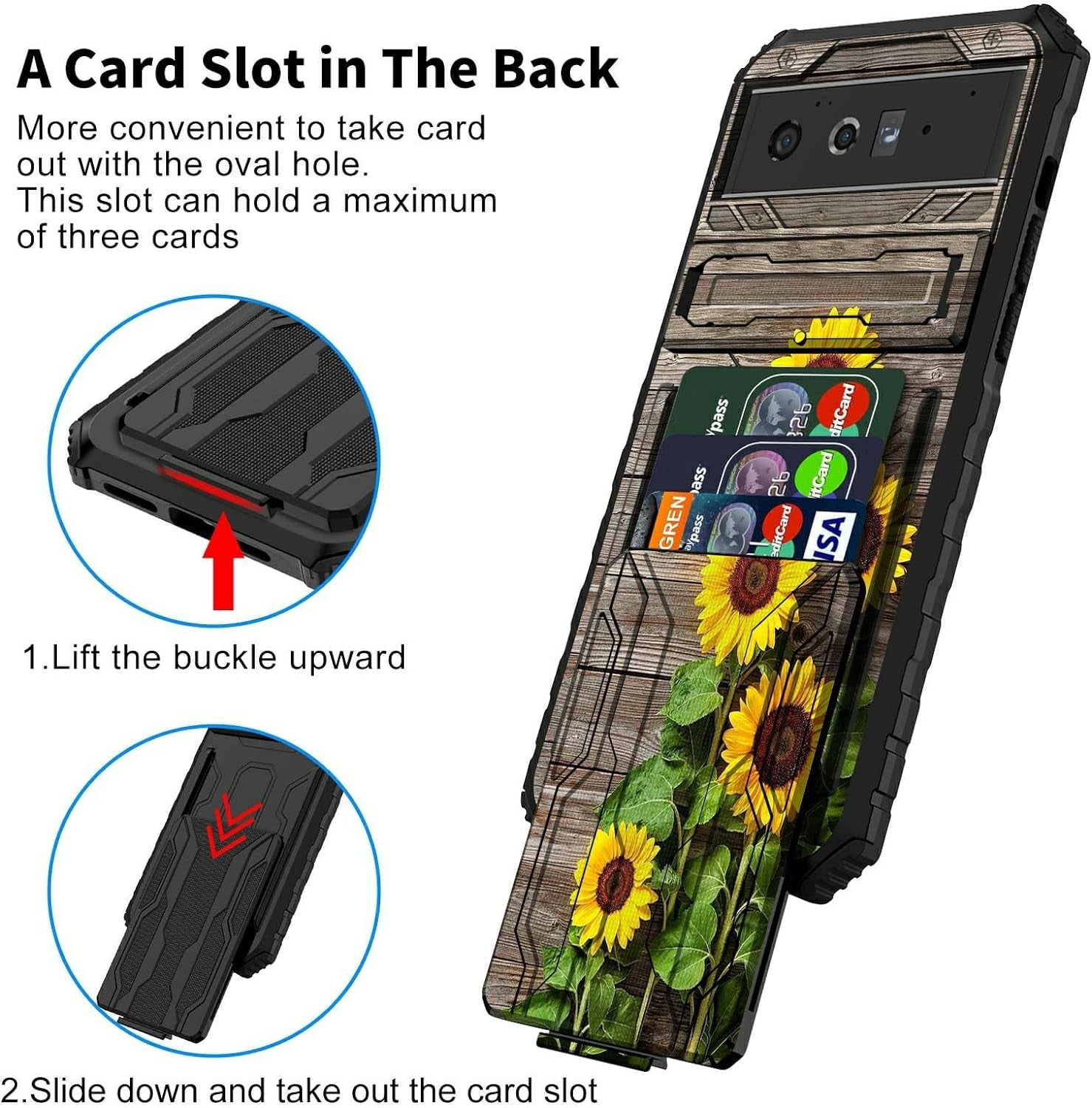 Case for Goole Pixel 6 Pro with Detachable Card Holder Slot Kickstand Hybrid Dual Layer Heavy Duty Shockproof Cover Hidden ID Cash Credit Wallet Case for Google Pixel 6 Pro 5G, Plank Sunflower  BVDIKMI   