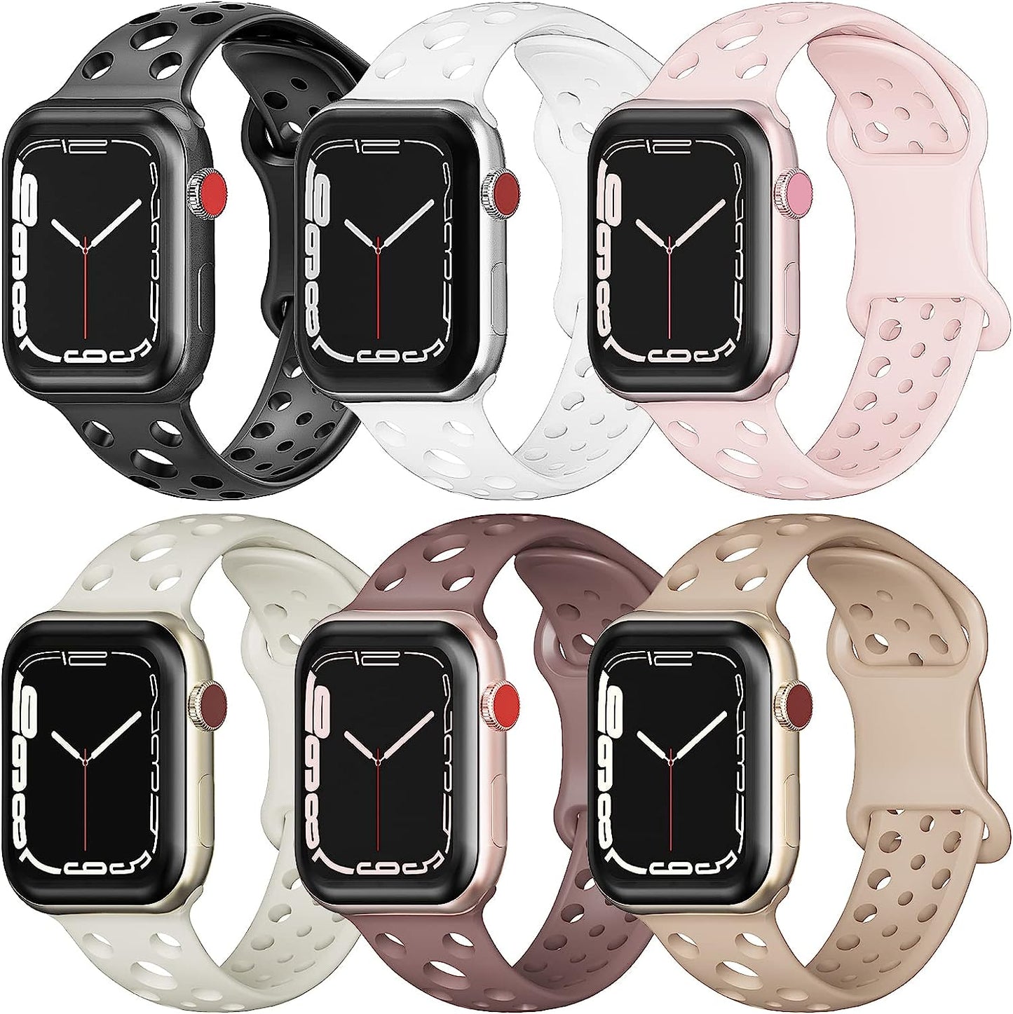 Wohben 6 Pack Sport Bands Compatible with Apple Watch Band 38Mm 40Mm 41Mm 42Mm 44Mm 45Mm Women Men, Breathable Soft Silicone Bands Waterproof Replacement Strap for Iwatch Series 7 6 5 4 3 2 1 SE  Wohben   