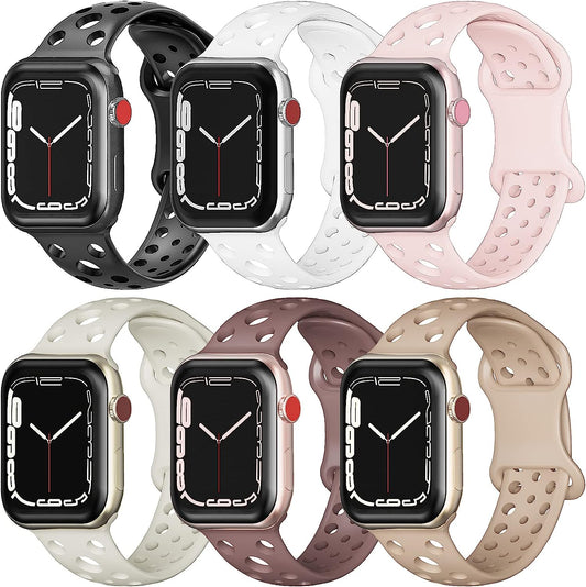 Wohben 6 Pack Sport Bands Compatible with Apple Watch Band 38Mm 40Mm 41Mm 42Mm 44Mm 45Mm Women Men, Breathable Soft Silicone Bands Waterproof Replacement Strap for Iwatch Series 7 6 5 4 3 2 1 SE  Wohben   