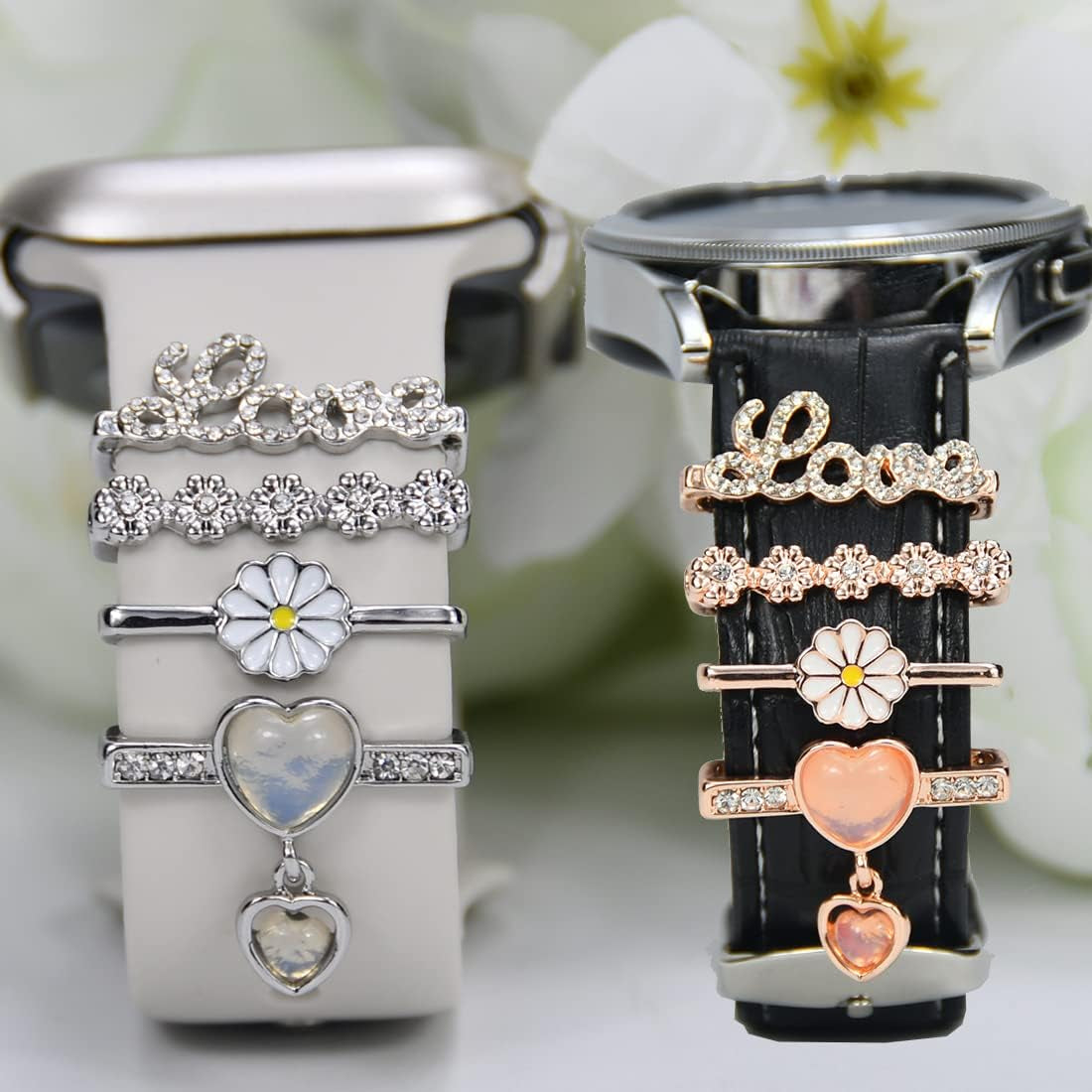 Watch Band Charms - Decorative Rings Loops Compatible with Apple Watch Silicone Leather Bands Charms 49Mm 45Mm 44Mm 42Mm 41Mm 40Mm 38Mm,Metal Diamond Charms Slide Strap Accessories Charms for Iwatch Series 9 8 7 6 5 4 3 2 1 Samsung Galaxy , Fitbit  SUNOREEK   