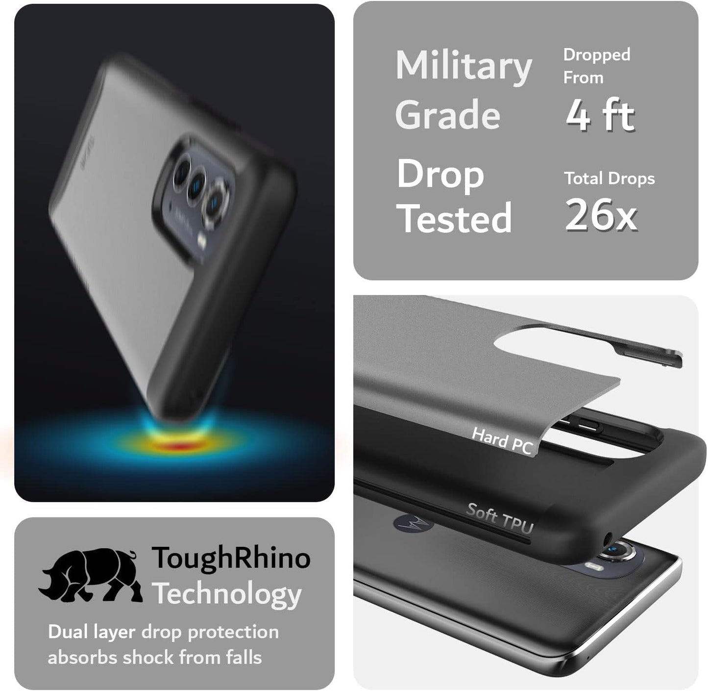 TUDIA Dualshield Designed for Motorola Edge 2022 Case, [Merge] Shockproof Military Grade Slim Dual Layer Heavy Duty Protection for Moto Edge 2022 Case - Metallic Slate  TUDIA   