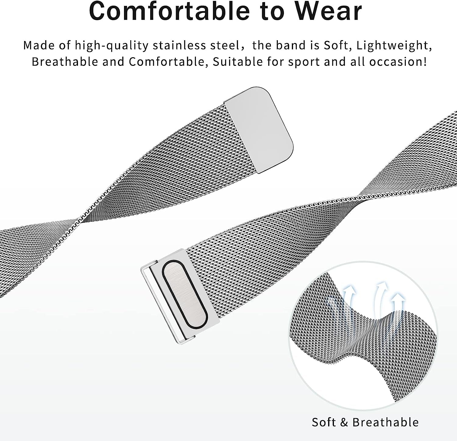 Wanme Metal Bands for Garmin Venu 2 plus / Venu Sq / Venu / Vivoactive 3 Watch Band Women Men, Stainless Steel Mesh Magnetic Replacement Wristband Bracelet Strap for Garmin Vivomove Sport, Vivoactive 3 Music, Forerunner 645 / 245 Music Smart Watch  Wanme   