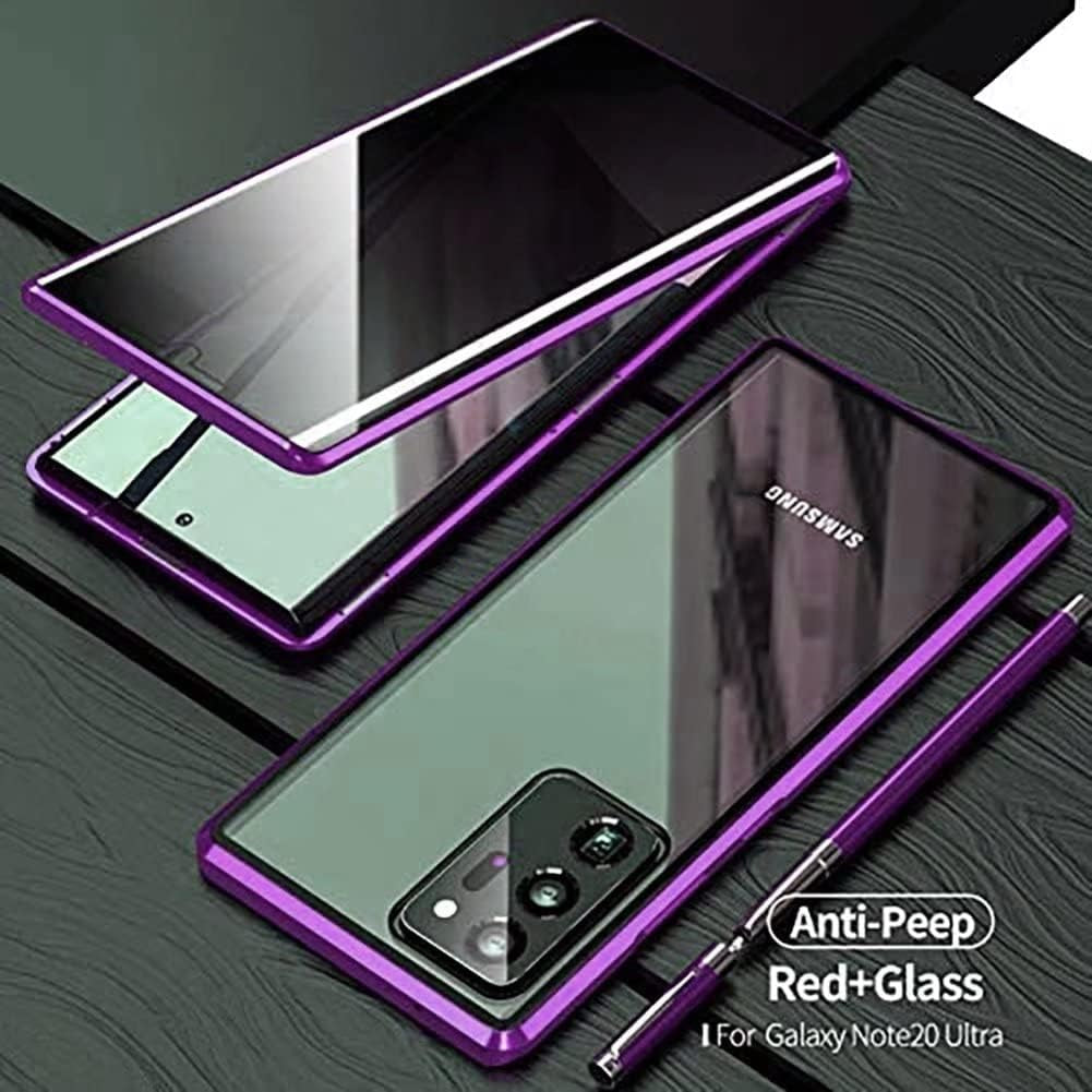 Privacy Magnetic Case for Samsung Galaxy Note 20 Ultra, anti Peep Tempered Glass Full Body Case, Front & Back 9H Tempered Glass, Privacy Screen Protector Metal Frame anti Spy Case Cover, Purple  PingGoo   