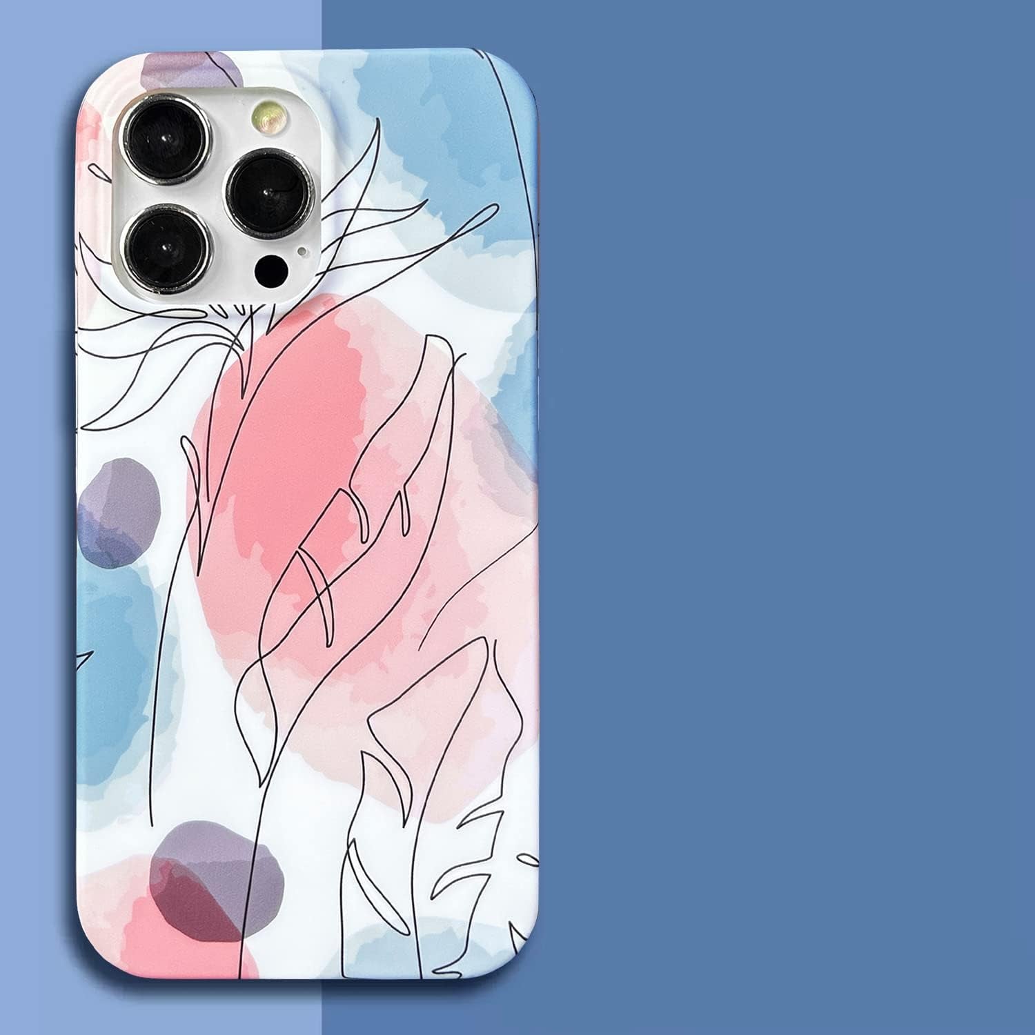 J.West Iphone 14 Pro Case 6.1, Aesthetic Watercolor Minimalist Boho Modern Abstract Prints Slim Geo Line Plant Palm Leaf Pattern Blue Pink Soft TPU Shockproof Cover Protective Phone Case for Women  J.west   