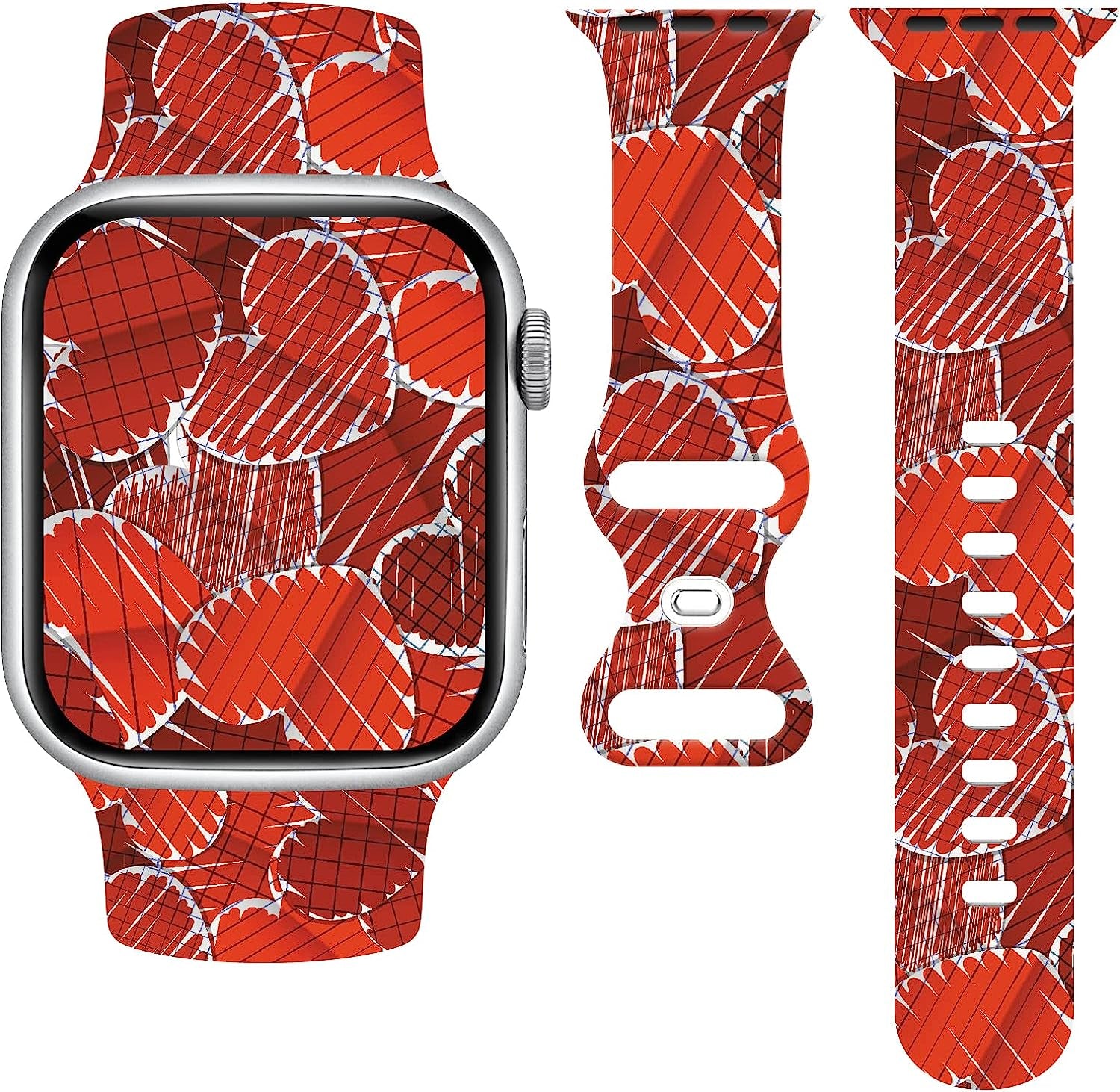 St. Patricks Day Watch Band Compatible with Apple Watch 38Mm 40Mm 41Mm 42Mm 44Mm 45Mm, Four Leaf Clover Shamrock Silicone Replacement Bands Wristbands Strap Compatible with All Iwatch Series  WANSENCE Valentine's Day-2 42mm/44mm/45mm 