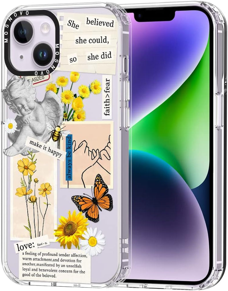 MOSNOVO Compatible with Iphone 14 plus Case, [Buffertech 6.6 Ft Drop Impact] [Anti Peel off Tech] Clear TPU Shockproof Bumper Phone Case Cover with Black Dragon Designed for Iphone 14 plus 6.7"  MOSNOVO Vintage Collage Art  