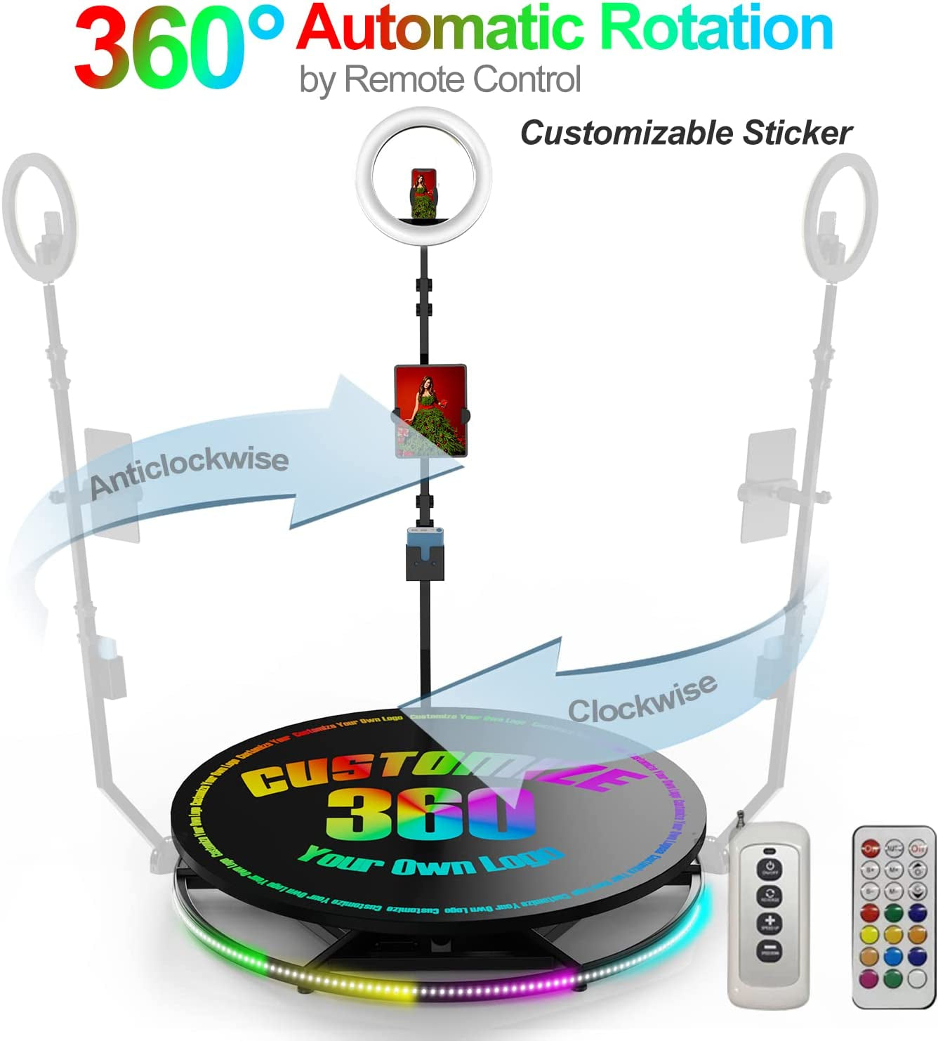 360 Photo Booth Machine with Software for Parties with Ring Light,Logo Customization,Automatic Slow Motion 360 Spin Camera Booth (26.8") for 1-2 People Stand On  mayceyee   