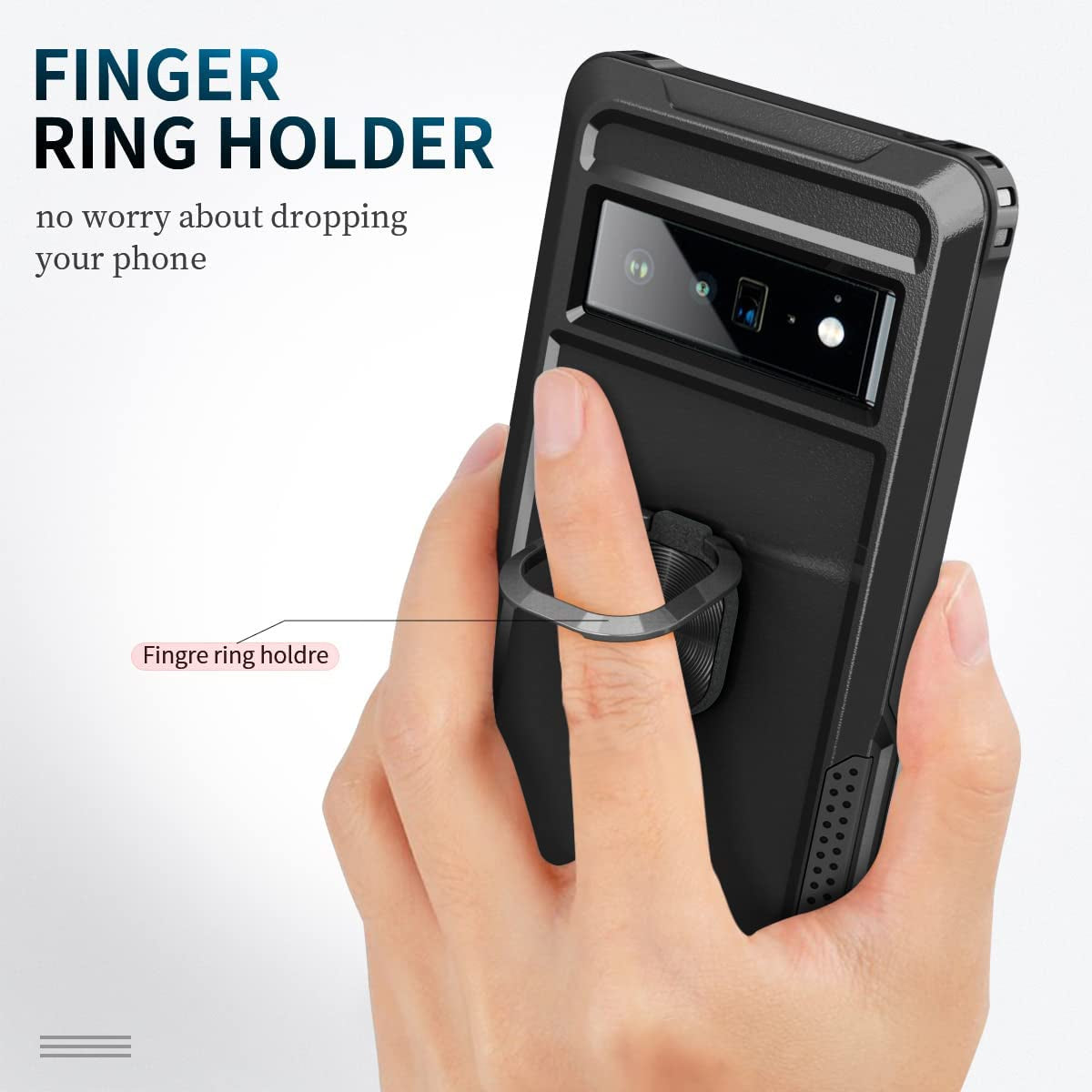 Petocase for Google Pixel 6 Pro Case Heavy Duty Full Body Shockproof Kickstand with 360°Ring Holder Support Car Mount Hybrid Bumper Silicone Hard Back Cover for Google Pixel 6 Pro 2021 6.71" Black  Petocase   