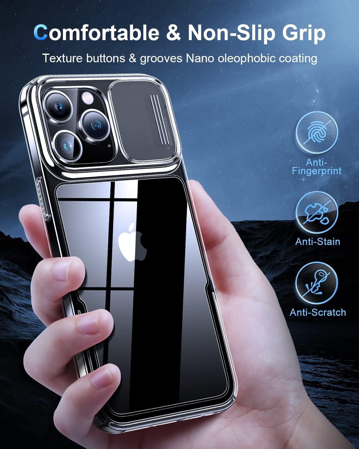 Simtect Designed for Iphone 14 Pro Case with Sliding Camera Cover, Shockproof & Military-Grade Protective Silicone Phone Case for Iphone 14 Pro 6.1 Inch - Clear  Simtect   