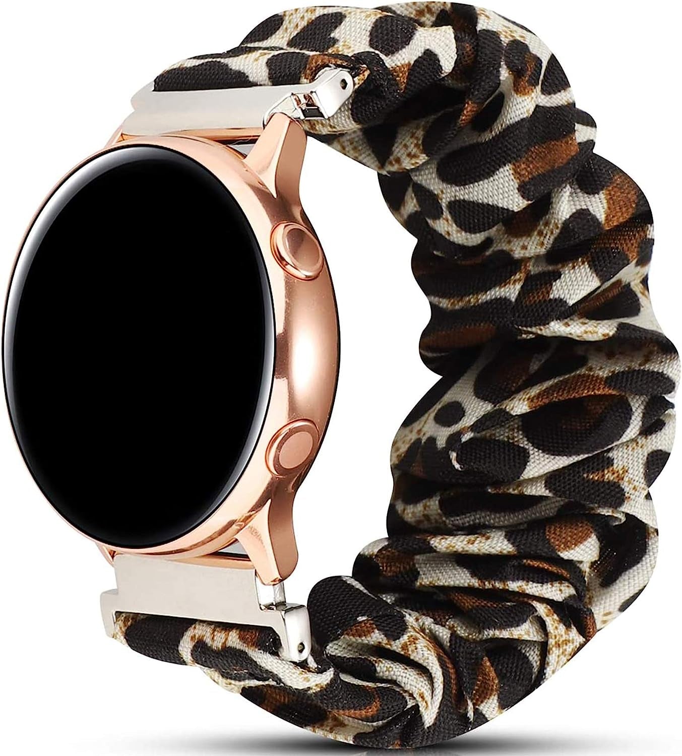 Fit for Garmin Venu Sq Bands Women, 20Mm Feminine Elastic Scrunchy Replacement Watch Band Straps Bracelet Wristband Fit for Garmin Vivoactive 3 Music, Galaxy Watch Active 2 (Black)  hengkang Leopard  