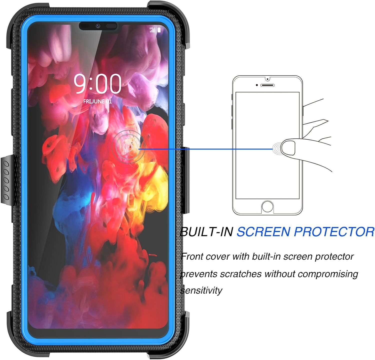 Tekcoo Holster Clip for LG G7 Thinq / 2018 LG G7, [Tshell] [Built-In Screen] Shock Absorbing Secure Swivel Locking Belt Defender Full Body Kickstand Carrying Sturdy Armor Case Cover [Blue]  Tekcoo   