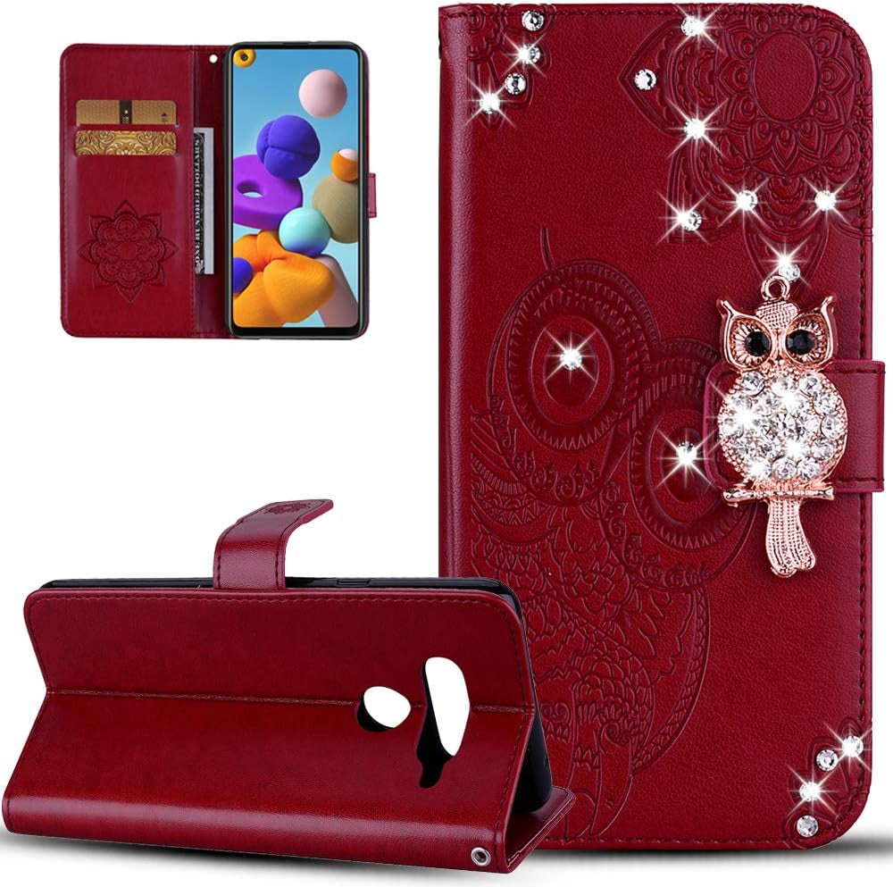 ISADENSER Case for LG V40 Thinq, LG V40 Thinq Case for Women Glitter Bling Diamond Case with Cards Slot Cash Pockets Embossing PU Leather Flip Wallet Case for LG V40 Thinq, Crystal Owl Brown YK  ISADENSER   
