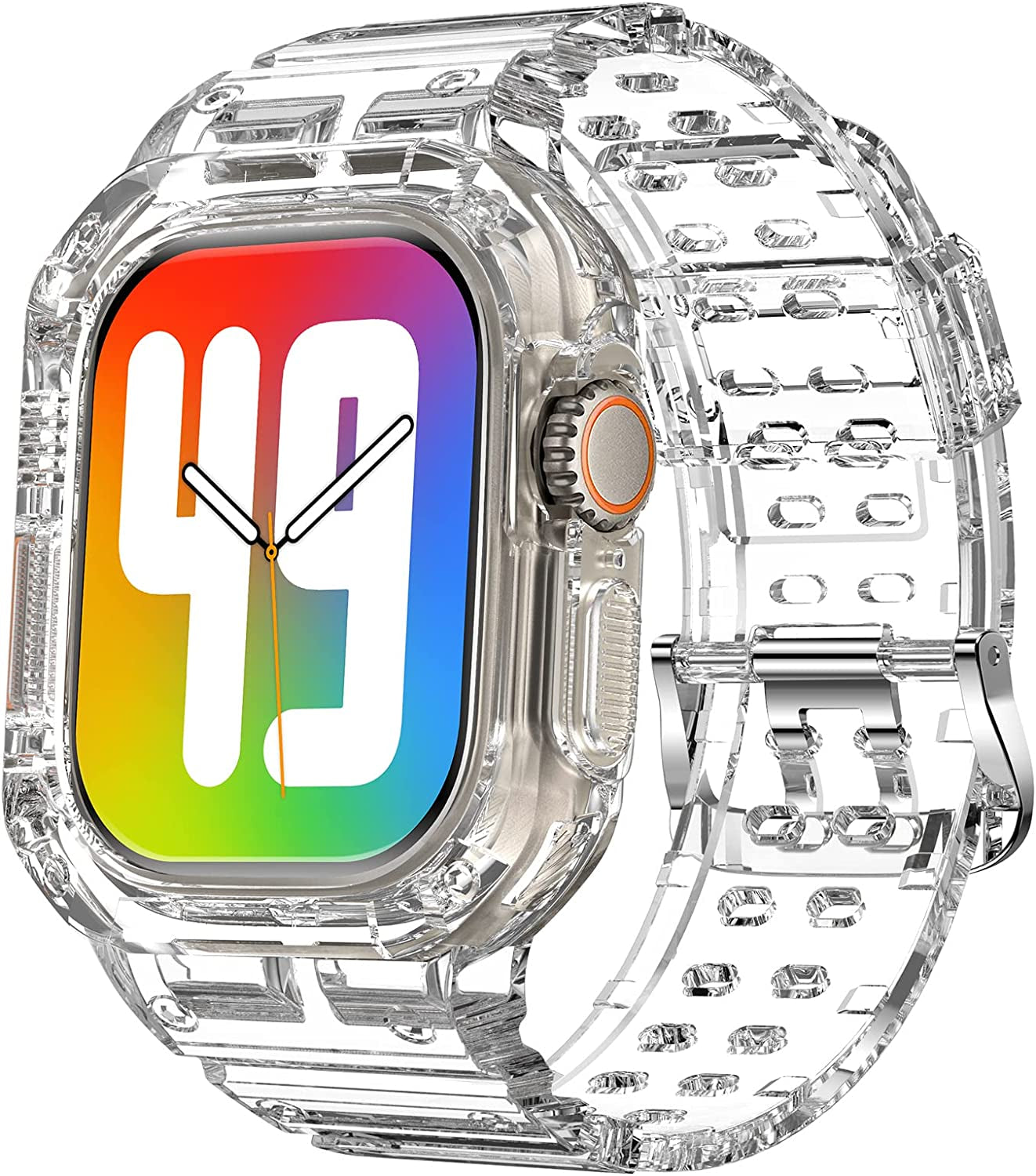 XYF Compatible for Apple Watch Ultra Band 49Mm 45Mm 44Mm 42Mm 41Mm 40Mm 38Mm with Case for Men Women, Shockproof Durable Sport Rugged Case Band for Iwatch SE Series 8 7 6 5 4 3 2 1  XYF Clear 49mm Ultra49mm 