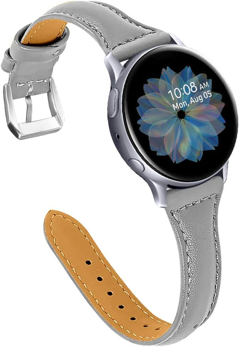 JOYOZY Leather Band Compatible with Samsung Galaxy Watch 5/4 40Mm 44Mm,Active(40Mm)/2(40Mm)(44Mm),Stylish Slim Wristband Strap for Galaxy Watch 42Mm/Samsung Galaxy Watch 4 Classic/Watch 5 Pro 45Mm  Joyozy Gray/Silver  