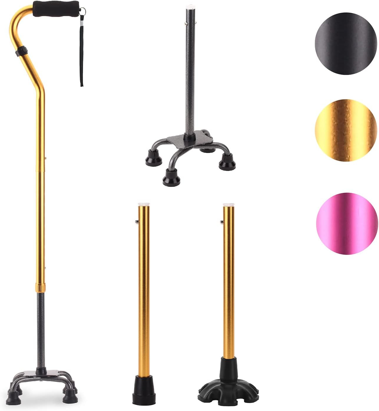 LIXIANG Walking Cane 3 In1 - Adjustable Lightweight Walking Sticks from 29-37 Inches,Balancing Mobility Aid for Men and Women  LIXIANG Gold  