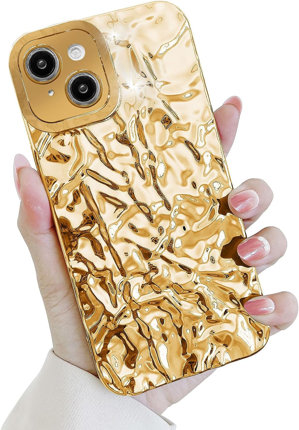 Yebowe Compatible with Iphone 11 Case, Cute 3D Tin Foil Pleated Luxury Phone Cover for Women Girls Cool Bling Designer Soft Silicone Case for Iphone 11, Rose Gold  Yebowe Gold Iphone 14 