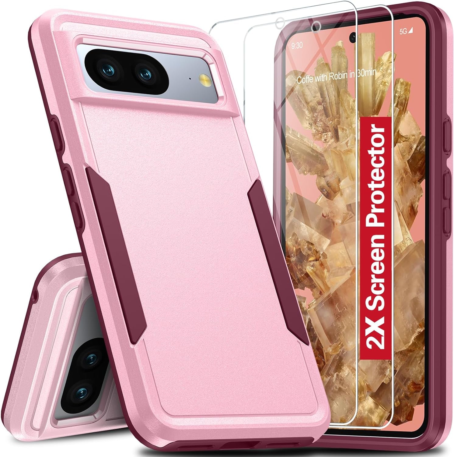 Oneagle for Google Pixel 8 Case, Pixel 8 Case with 2 Screen Protector, [15FT Military Protection][Double Layer][Heavy Duty][Anti-Slip][Matte Feel] Shockproof Phone Case for Pixel 8 6.2 Inch  Oneagle Pink Pixel 8 