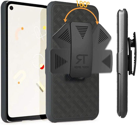 Rome Tech Holster Case with Belt Clip for Google Pixel 4A (2020) [NOT for 5G] - Slim Heavy Duty Shell Holster Combo - Rugged Phone Cover with Kickstand Compatible with Google Pixel 4A - Black  Rome Tech   