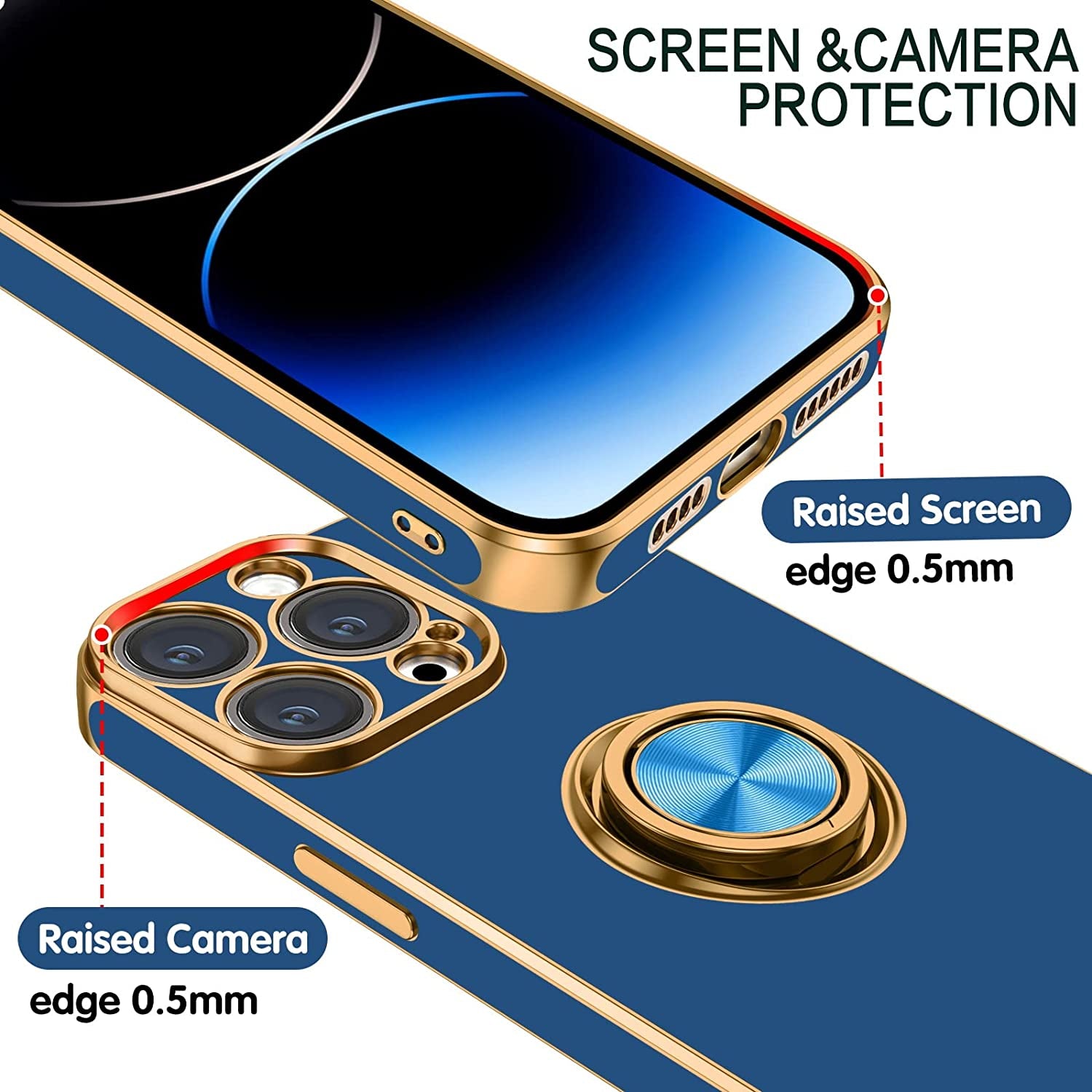 BENTOBEN Iphone 14 Pro Max Case, Slim Lightweight 360° Ring Holder Kickstand Support Car Mount Shockproof Women Men Non-Slip Protective Case for Iphone 14 Pro Max 6.7", Blue  BENTOBEN   