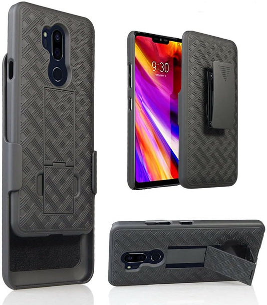 For LG G7 Thinq, LG G7 2018 Release, (G710) Swivel Belt Clip Holster Heavy Duty Dual Armor Hybrid Defender Case [With Kickstand] (Black)  Customerfirst   