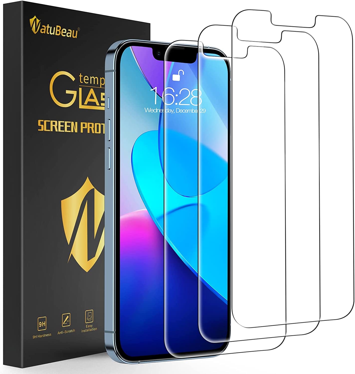Natubeau 3 Pack Screen Protector for Iphone 14 plus 6.7" with 3 Pack Camera Lens Protector, HD Clear Tempered Glass Iphone 14 plus Screen Protector, 9H Hardness, Scratch Resistant, Easy Install, Bubble Free, Case Friendly  NatuBeau (3+0) for iphone 14 plus  