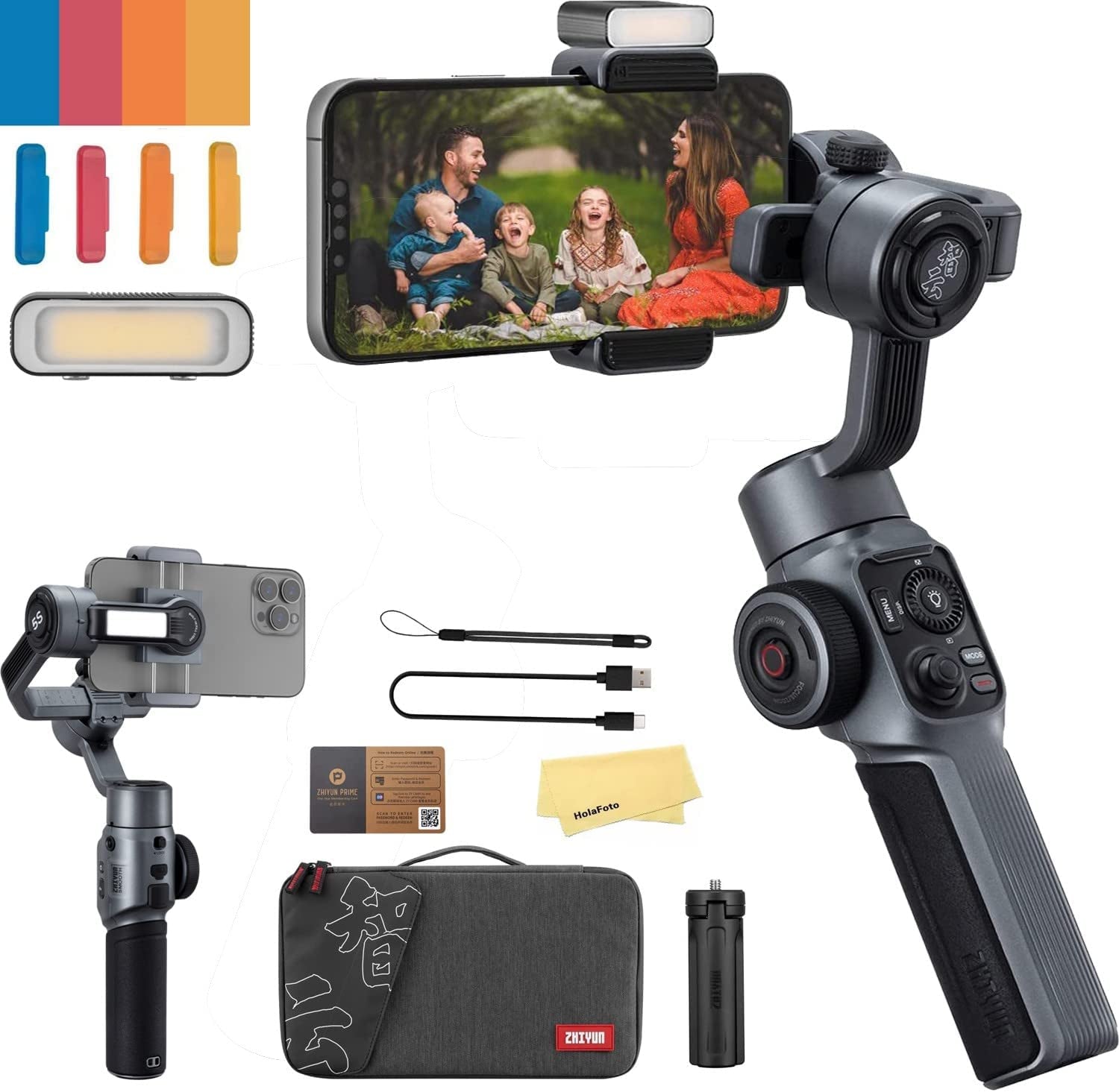 Zhiyun Smooth 5S Combo Zhiyun Smooth 5 Upgrade Vesion with Magnetic Fill Light Gimbal Stabilizer for Smartphone,3-Axis Phone Gimbal for Iphone 14 13 12 11 Pro Max SE2 XS XR X 8 plus Android Cell Phone  zhi yun   