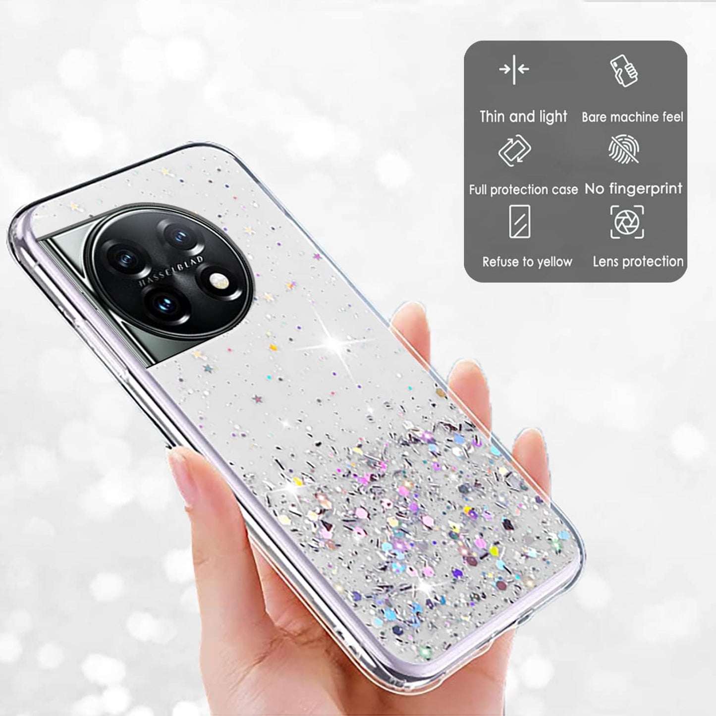 Compatible with Oneplus 11 Case Glitter Clear Green, Oneplus 11 Phone Case Silicone Transparent Soft TPU Women Girls Shockproof Protective Slim Cover (Clear)  Wousunly   