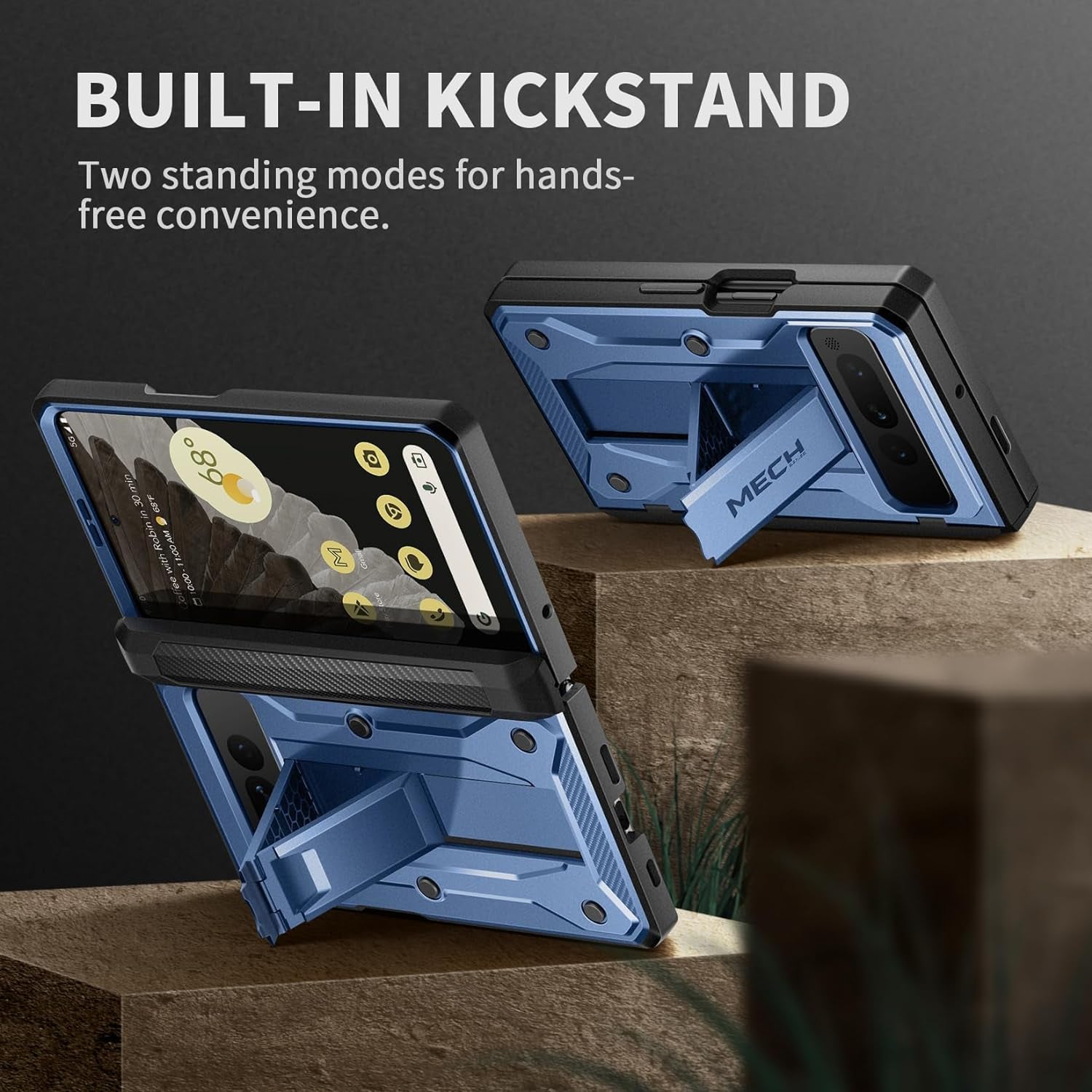 Tongate for Google Pixel Fold Case(2023), [Bulit-In Screen Protector] [Hinge Protection] Military Grade Dual Layer Shockproof Rugged Phone Case with Kickstand & Belt Clip for Pixel Fold 5G, Blue  Tongate   