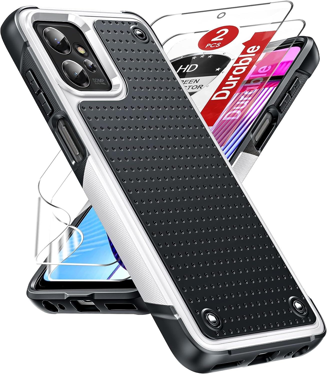 Leyi for Motorola-G-Power Case 2023 (XT2311): Moto G Power Phone Case with HD Screen Protectors, Heavy Duty Dual Layer Hard PC Textured Back & Soft Bumper Cover Case for Motorola G Power 2023, Red  LeYi White  