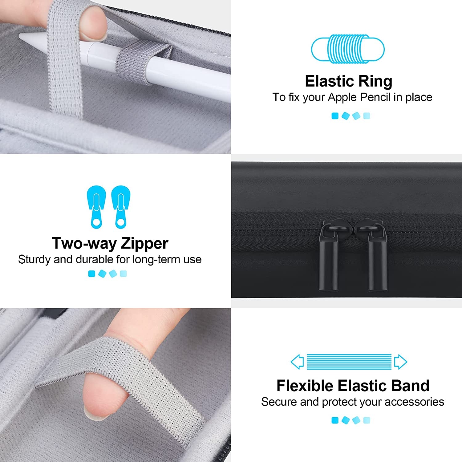 Lacdo Apple Pencil Case Holder for Apple Pencil 2Nd/1St, Ipad Pro Pen Pencil, Apple Pen Accessories, Samsung Huawei Stylus, USB Cable, Earphone Hard EVA Protective Carrying Case Bag, Black  Lacdo   