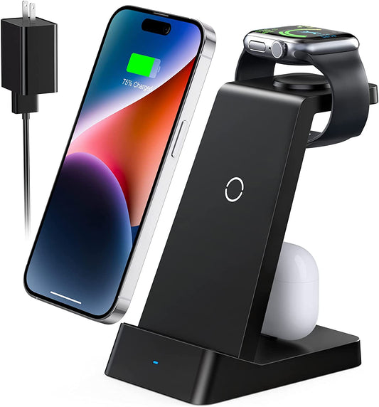 Wireless Charging Station, 18W Fast Wireless Charger for Iphone 14/13/12/11/Pro/Max/Se/Xs/Xr/X/8 Plus/8, 3 in 1 Wireless Charging Dock Stand for Apple Watch Series & Airpods (With Adapter)  Fuvuan   