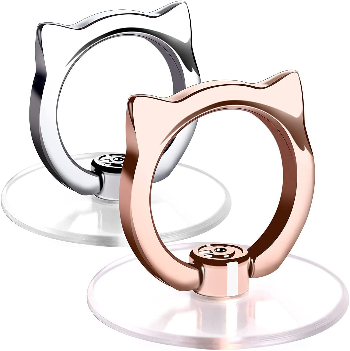 Cat Phone Ring Holder - EI Sonador Clear Cell Phone Ring Holder Transparent Stand Finger Grip (1 Silver + 1 Rose Gold Cat)  EI Sonador   