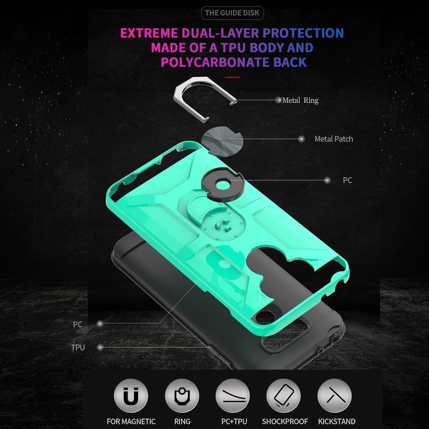 Ymhxcy Compatible for LG G6/G6 plus Case with HD Screen Protector，360 Degree Rotating Ring Kickstand Holder Dual Layers of Shockproof Phone Case for LG G6-ZS Mint  YmhxcY   