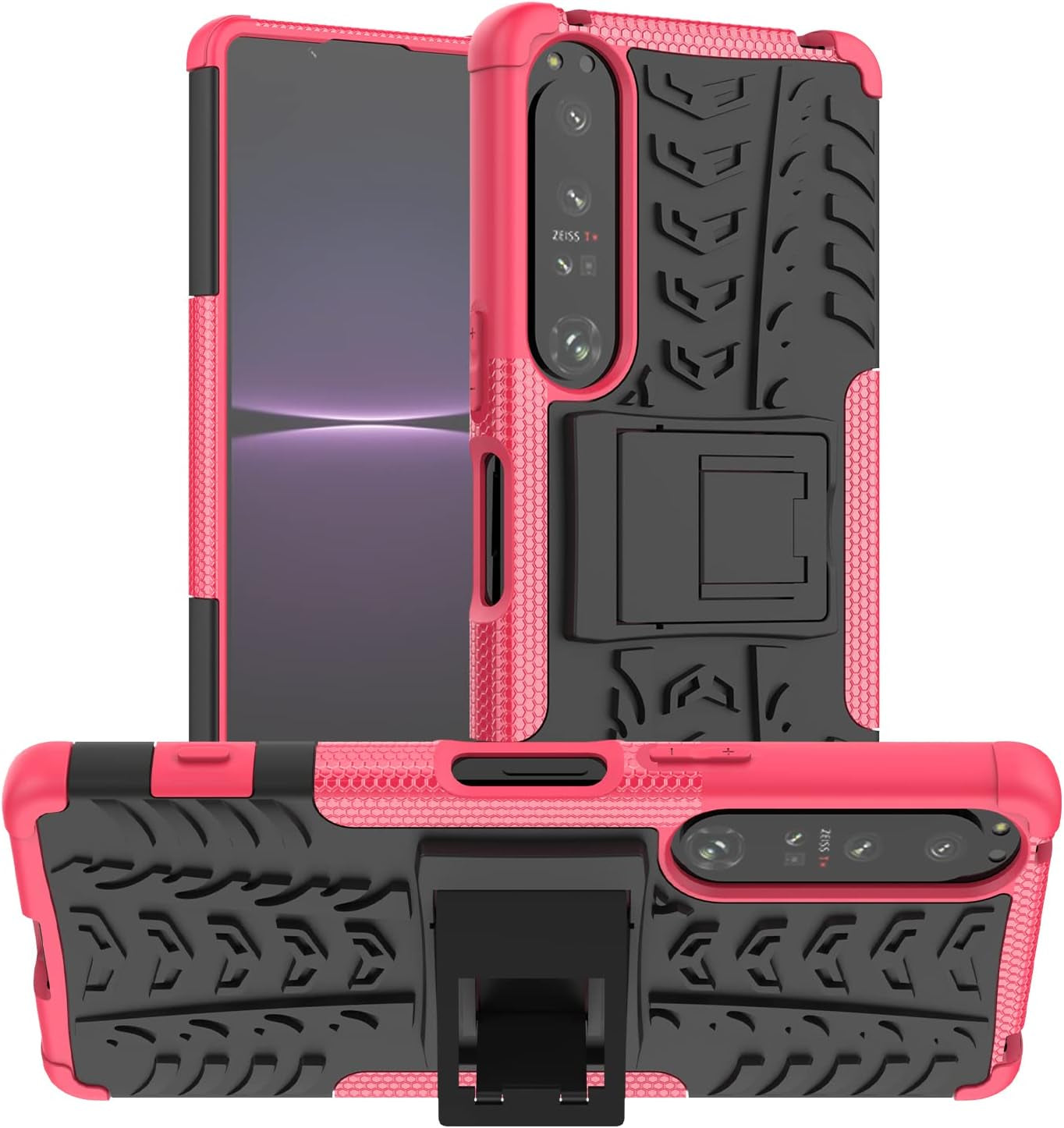 Compatible with Sony Xperia 1 IV with Built-In Kickstand 360° Full Body Shockproof Military Grade Heavy Duty Protective Phone Case for Sony Xperia 1 IV  Joie & Joho Pink  