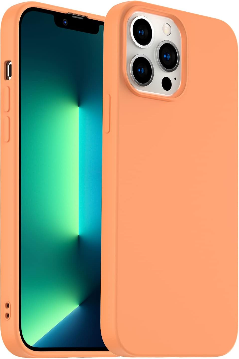 Amytor Designed for Iphone 14 Pro Case, Silicone Ultra Slim Shockproof Phone Case with Soft Anti-Scratch Microfiber Lining, [Enhanced Camera Protection] 6.1 Inch (Coral)  Amytor Coral Iphone 13 Pro 