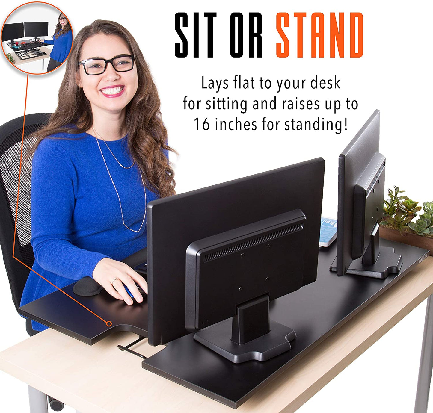 X-Elite Pro XL Standing Desk Converter | Instantly Convert Any Surface to a Stand up Desk | Extra Large Sit to Stand Desk Converter | Easily Fits 2 Monitors (36 Inches | Black)  Stand Steady   