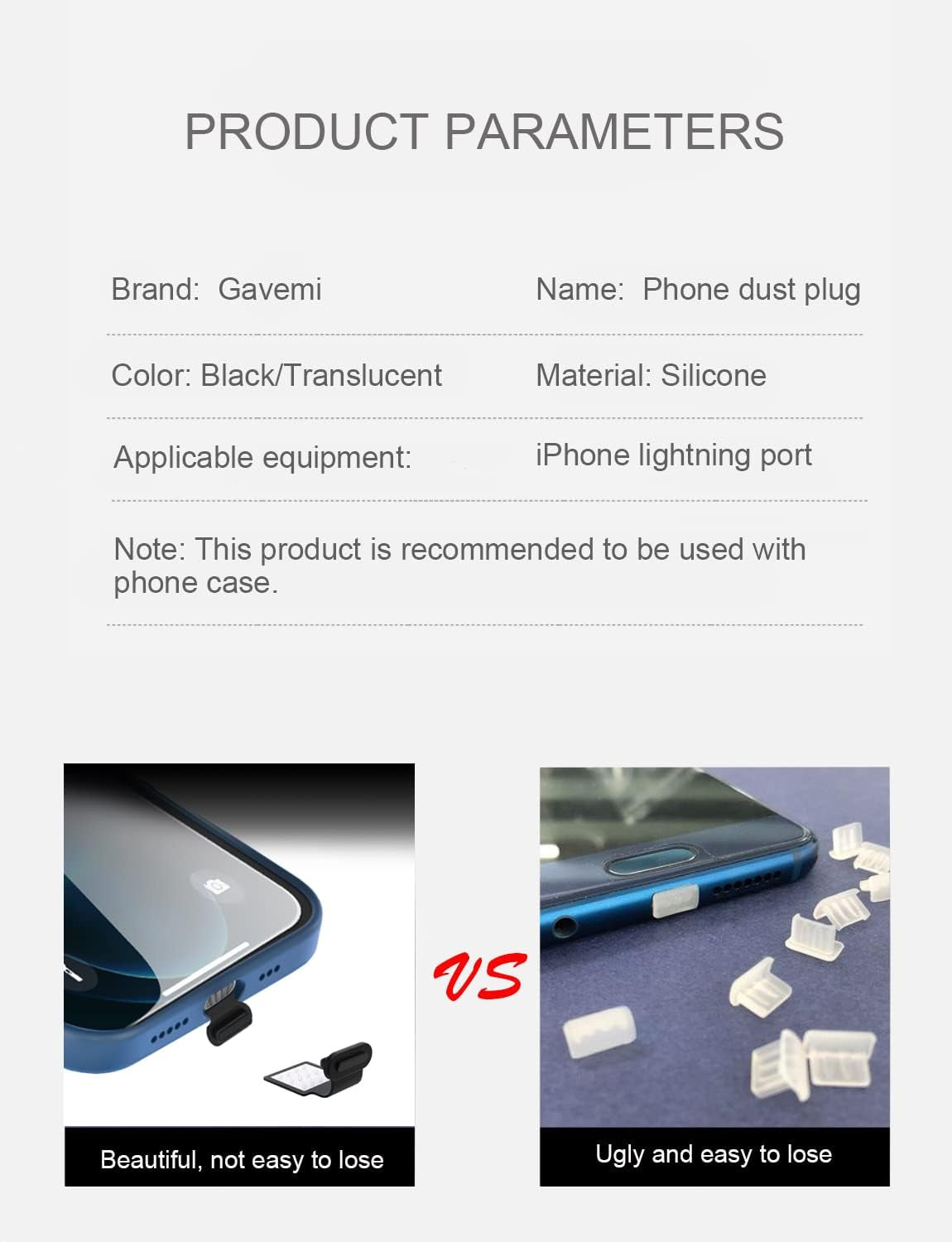 Gavemi Phone Dust Plug, Compatible with Iphone Lightning Port Protects Charging Port anti Dust Cover (Black)  BSTQ   