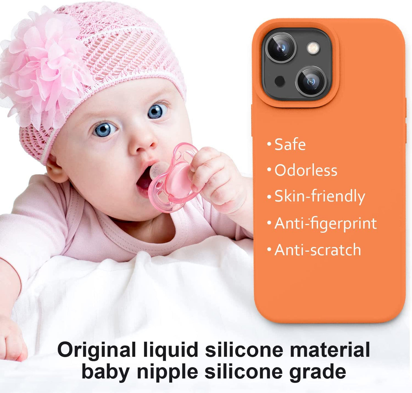 Vooii Compatible with Iphone 14 Case,[Silky Touch Premium Liquid Silicone] [Soft Anti-Scratch Microfiber Lining], Ultra Slim Shockproof Protective Case for Iphone 14 - Bright Orange  Vooii   