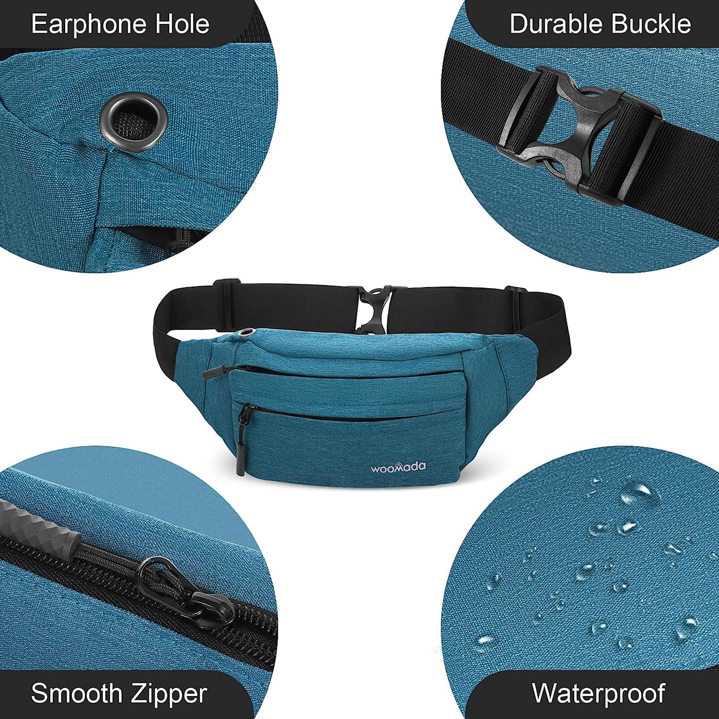 WOOMADA Crossbody Belt Bag, Fanny Pack for Women, Waist Pack with Adjustable Strap & Headphone Jack, Pocket Waist Bag for Running Workout Sports Travelling Cycling Hiking Jogging, Easy Carry Any Phone  WOOMADA   