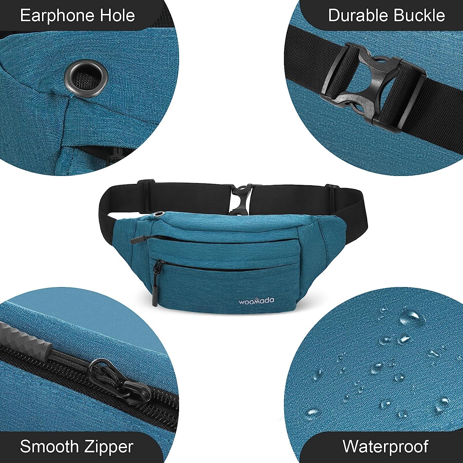 WOOMADA Crossbody Belt Bag, Fanny Pack for Women, Waist Pack with Adjustable Strap & Headphone Jack, Pocket Waist Bag for Running Workout Sports Travelling Cycling Hiking Jogging, Easy Carry Any Phone  WOOMADA   